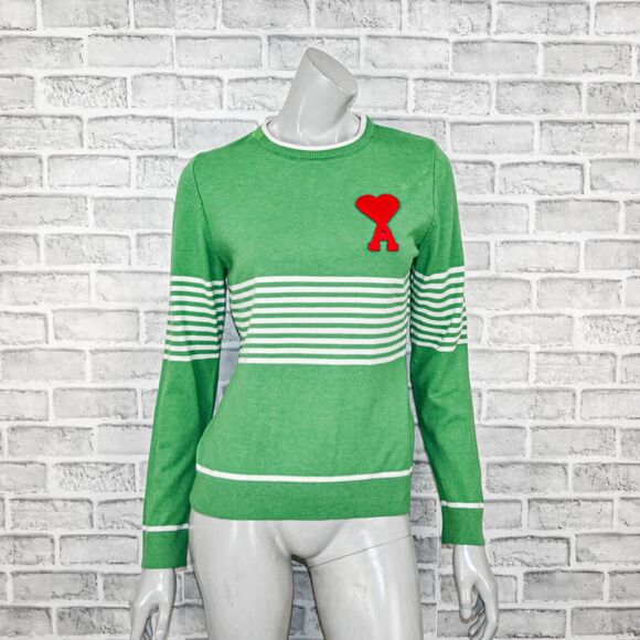 AMI Alexandre Mattiussi Heart Logo Stripe Sweater in Green size XL - Picture 1 of 11